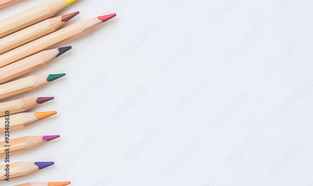 Simple children's text space with colored pencils of various colors, Generative AI Simple children's text space with colored pencils of various colors, Generative AI