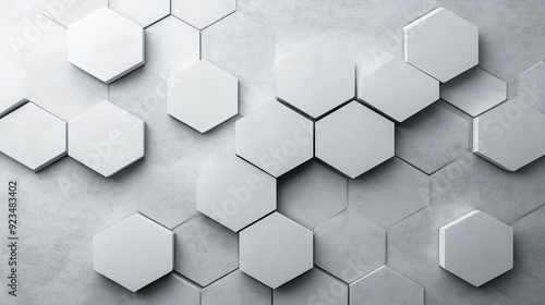 Hexagon tiles in various grey shades, minimalist approach, smooth and seamless texture, contemporary design