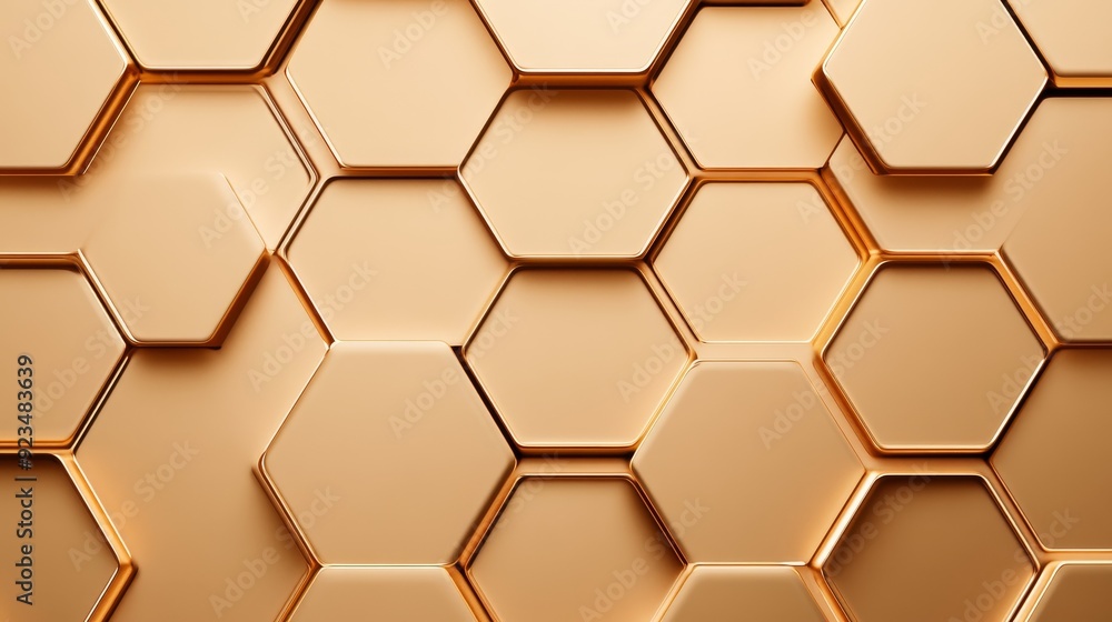 Hexagonal honeycomb structure, rich golden tones, delicate shadows, nature-inspired look, perfect symmetry with a soft gradient effect Hexagonal honeycomb structure, rich golden tones, delicate shadows, nature-inspired look, perfect symmetry with a soft gradient effect