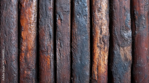 The image displays multiple rusty metal bars featuring a mixture of brown and blue patinas, creating a visually intriguing surface texture due to corrosion and oxidation.