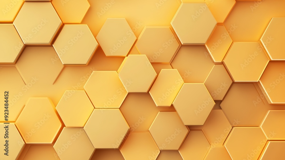 Honeycomb hexagon pattern, golden yellows, soft shadows, natural look Honeycomb hexagon pattern, golden yellows, soft shadows, natural look