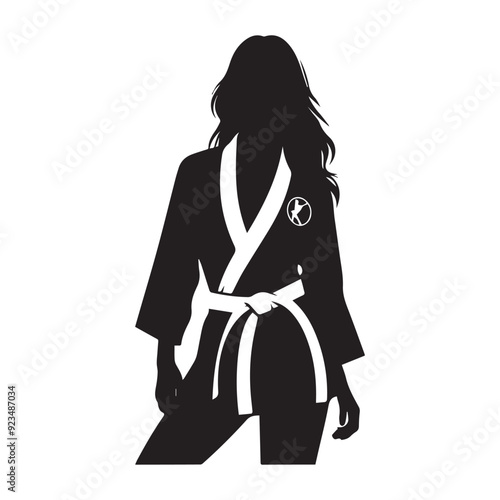 woman black belt player silhouette. Martial art icon.