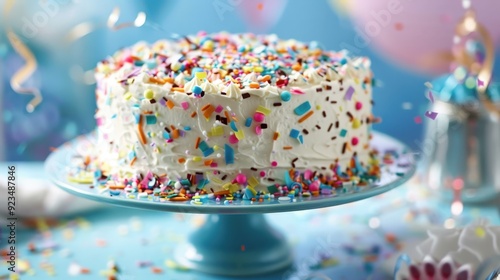 Confetti cake, adorned with edible sugar confetti, is a whimsical dessert choice for birthday parties and festive gatherings