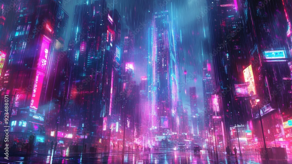 Fototapeta premium Cyberpunk Cityscape in the Rain