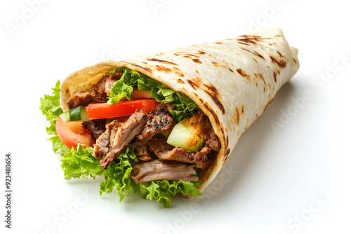 Shawarma with fresh vegetables on white background