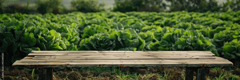 Fototapeta premium Wooden Table Surrounded by Vibrant Green Vegetables