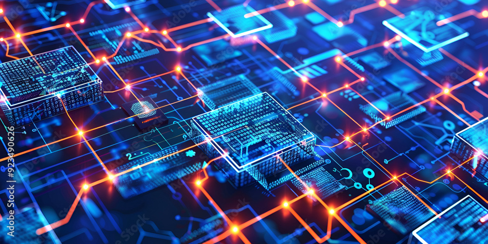 custom made wallpaper toronto digitalDigital cubes with binary codes glowing in a network grid representing blockchain data processing and secure transactions in a high-tech environment