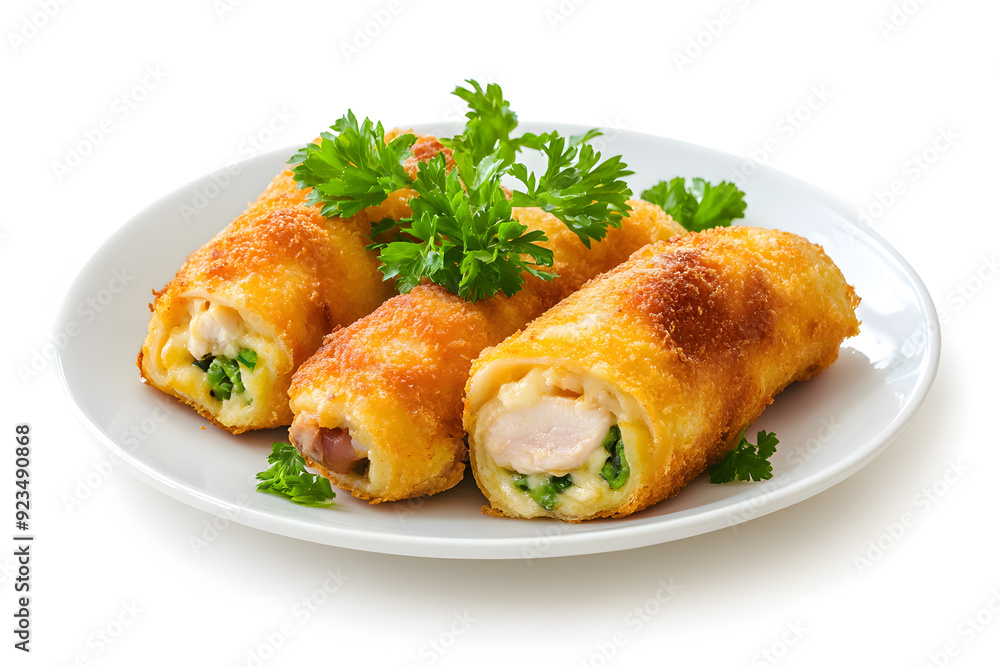 Plate of Chicken Cordon Bleu Isolated on a white Background Plate of Chicken Cordon Bleu Isolated on a white Background