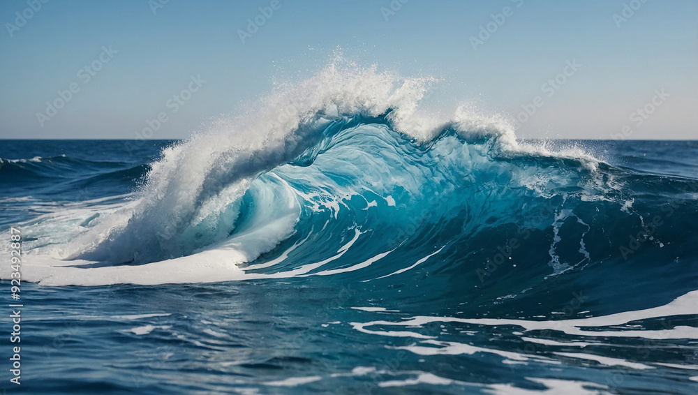 Naklejka premium a large, blue ocean wave with white foam.