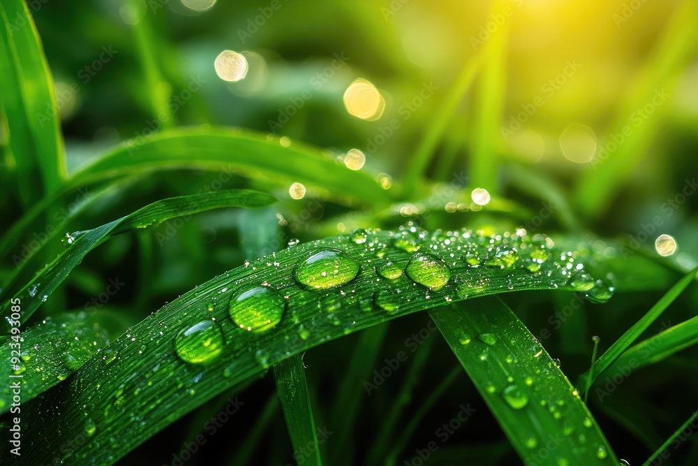 Fresh green grass covered with dew drops reflecting the sunlight Fresh green grass covered with dew drops reflecting the sunlight