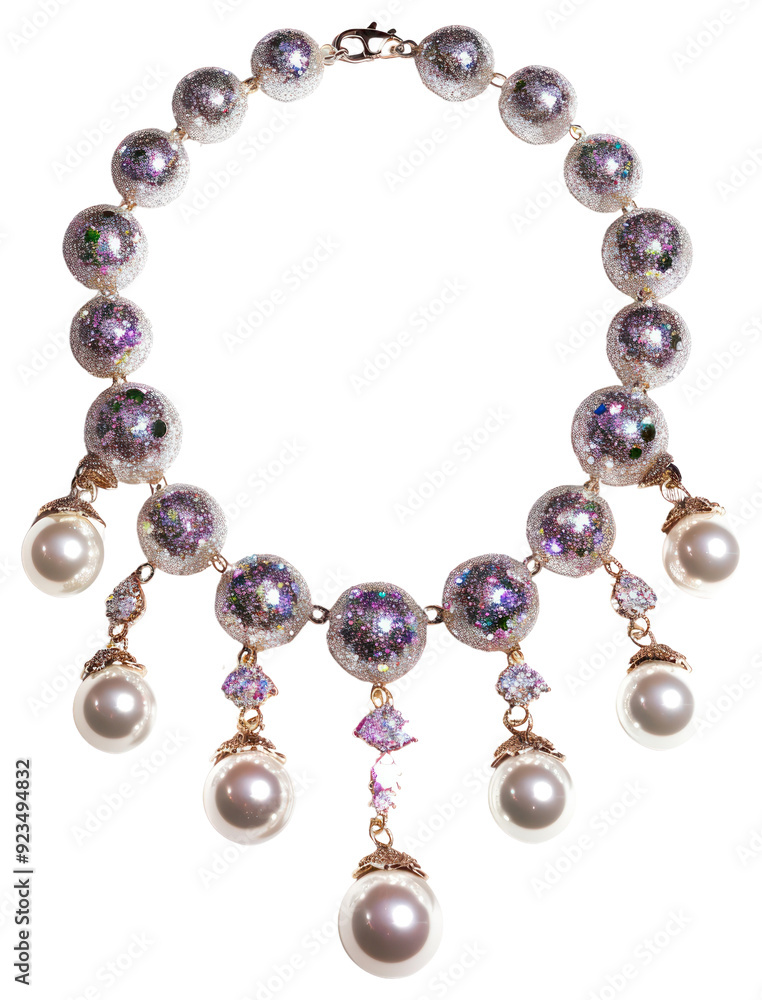 PNG Elegant pearl and crystal necklace PNG Elegant pearl and crystal necklace