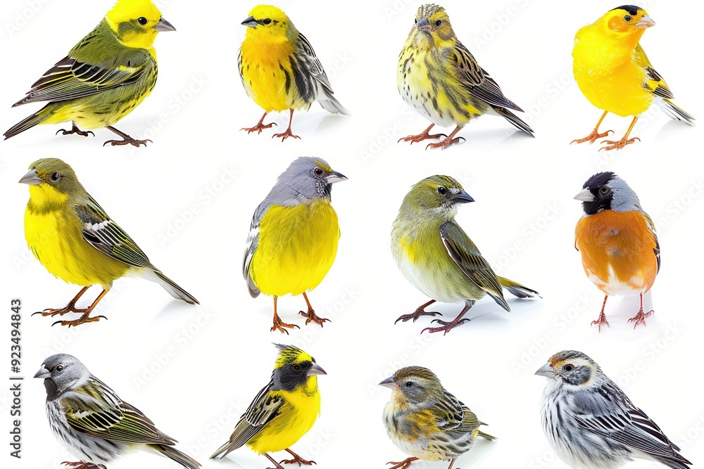 Fototapeta premium Song Birds. Group of Small Birds Collage Isolated on White Background