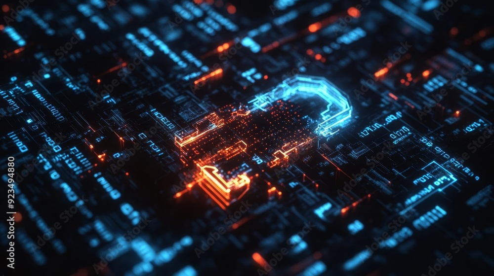 Obraz premium Cryptography process with a digital key and encrypted messages on a glowing screen