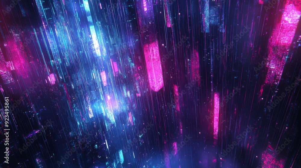 Abstract Digital Cityscape with Glowing Neon Lines Abstract Digital Cityscape with Glowing Neon Lines