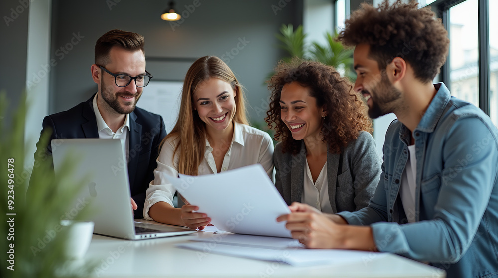Fototapeta premium Team of Business Professionals Discussing Documents in a Modern Office Environment