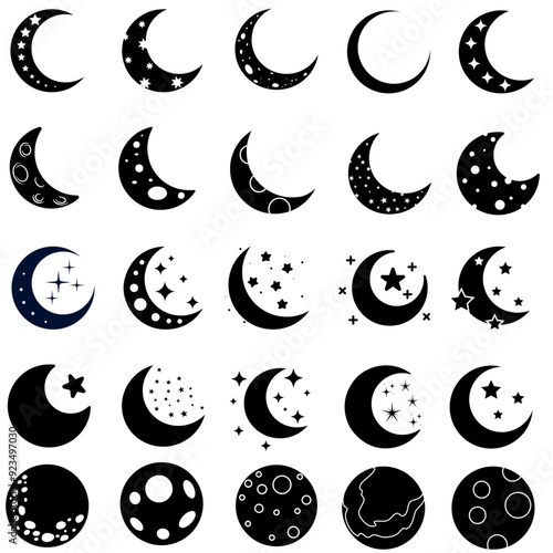 Adobe Illustrator ArtworkMoon icon vector set. Celestial Moon illustration sign collection. Retro Moon symbol or logo.