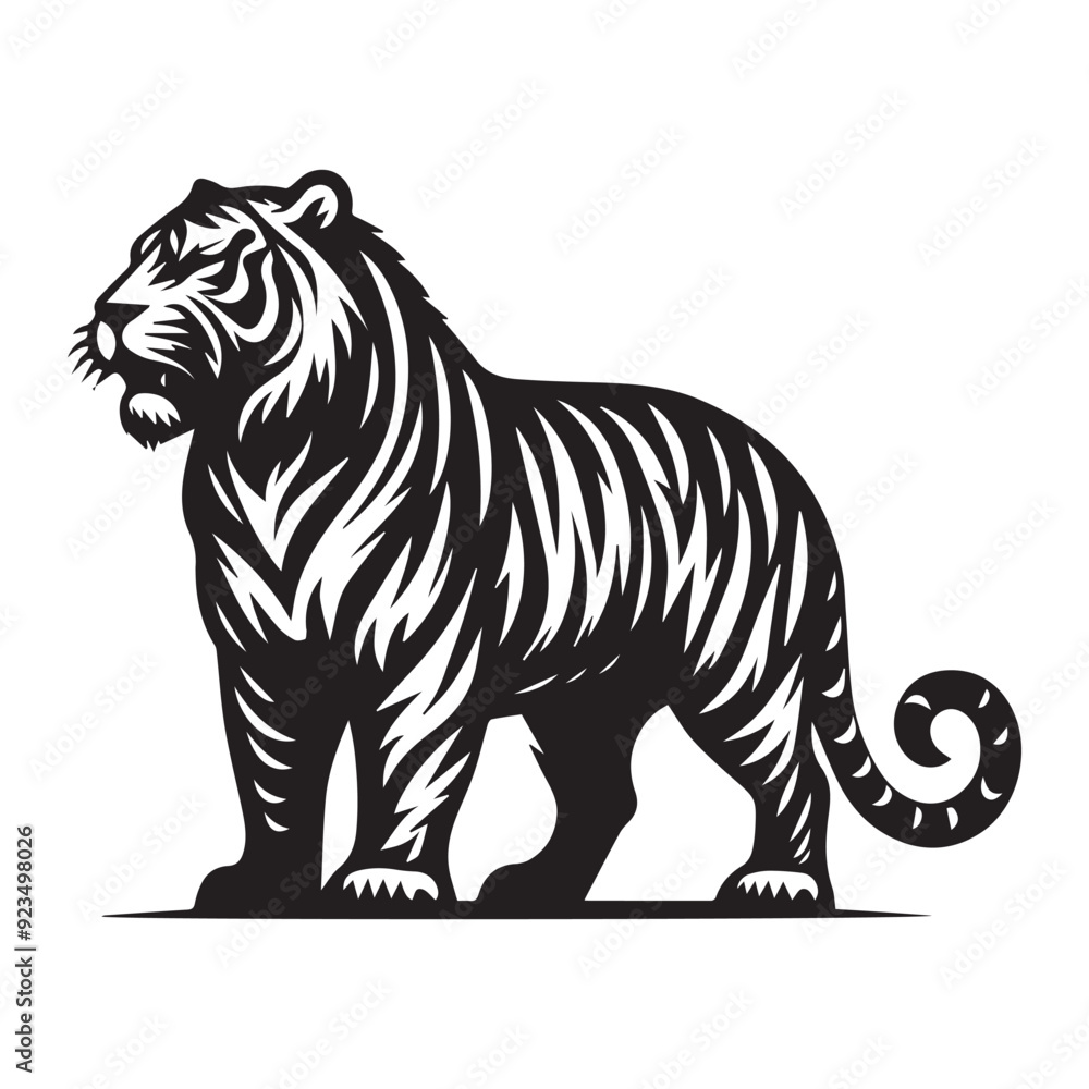 Naklejka premium A Cute Tiger Black silhouette vector art illustration with a white background.
