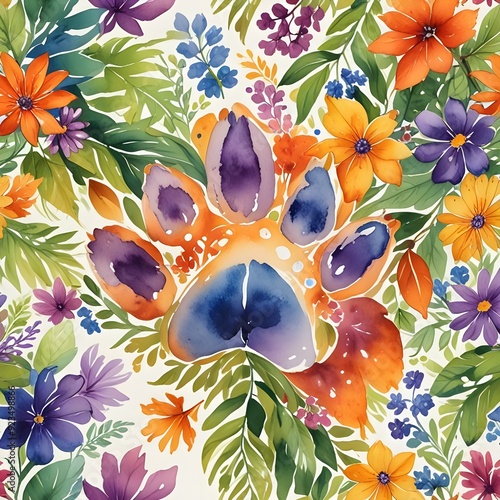 floral texture pattern with dog footprint photo