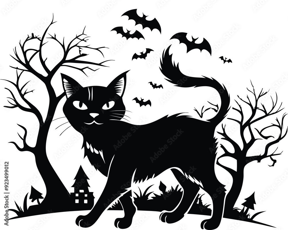 Halloween black cat silhouette design with white background