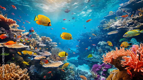 Underwater coral reefs with colorful fish 