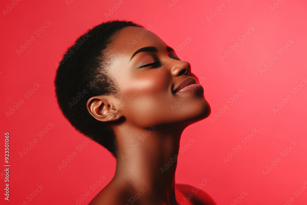 A close up of a black woman's face with her eyes closed A close up of a black woman's face with her eyes closed