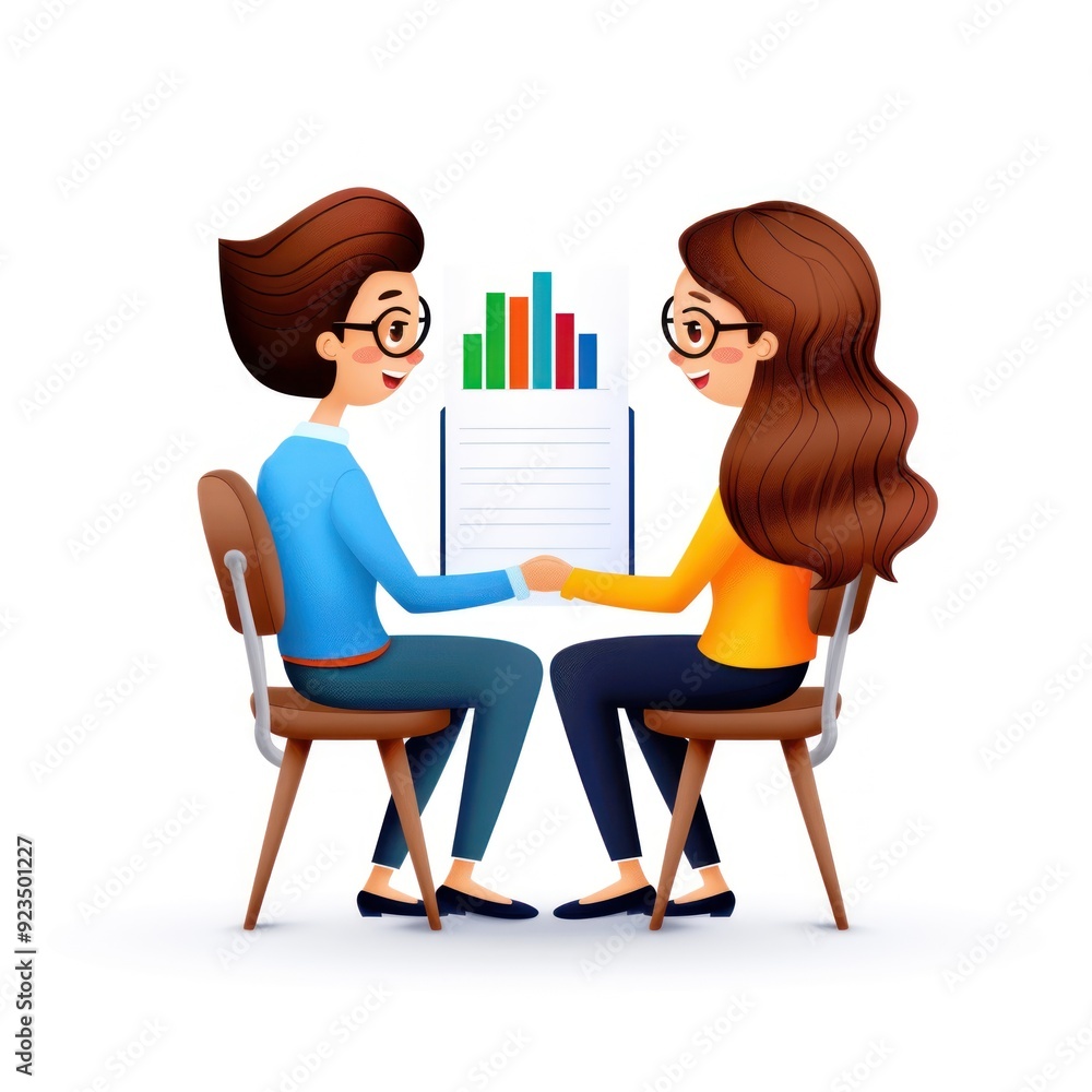 Business meeting, information sharing, flat design illustration Business meeting, information sharing, flat design illustration