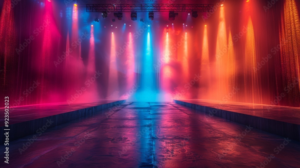 Fototapeta premium Modern dance stage light background with spotlight for modern dance production stage. 