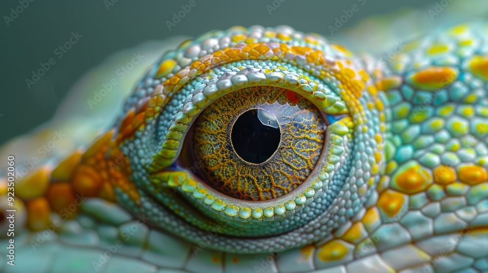 Fototapeta premium Intricate Close-Up of a Lizard's Eye with Vibrant Colors and Detailed Texture
