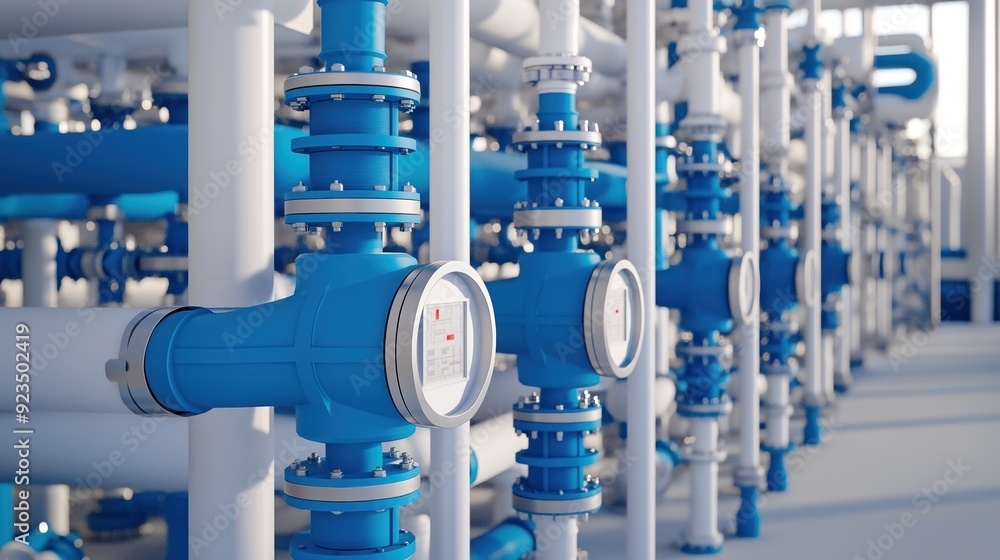 3D model of a large-scale industrial water treatment plant, pipes, and filtration systems. 3D model of a large-scale industrial water treatment plant, pipes, and filtration systems.