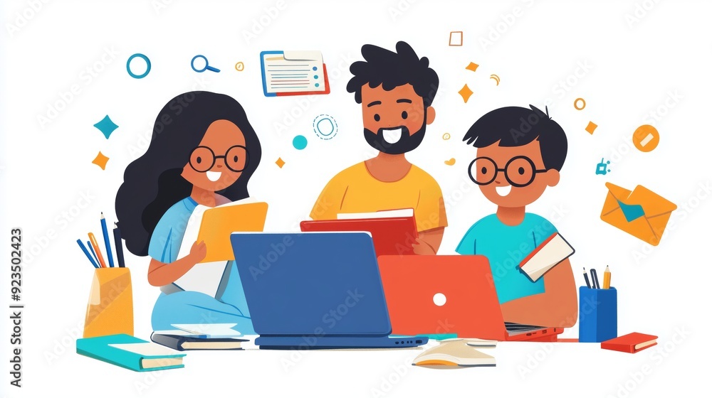 Parents and their child are selecting laptops and tech for a smooth transition to college. Parents and their child are selecting laptops and tech for a smooth transition to college.
