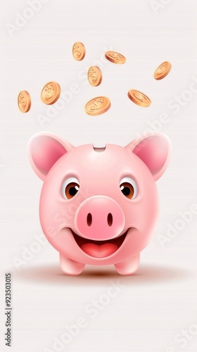 Coins falling into a piggy bank, monthly income, flat design illustration