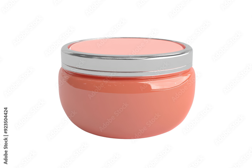 A pink cosmetic container with a shiny silver lid, perfect for beauty or skincare products. A pink cosmetic container with a shiny silver lid, perfect for beauty or skincare products.