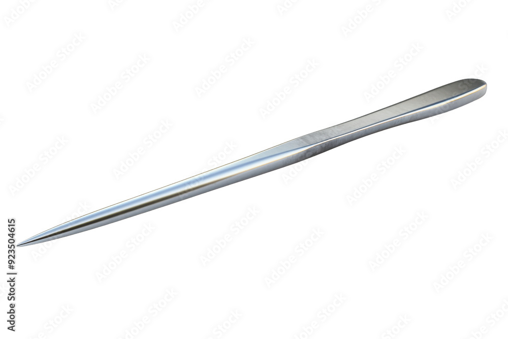 A sleek, silver metal letter opener with a pointed tip, ideal for easily opening envelopes with a touch of sophistication and precision. A sleek, silver metal letter opener with a pointed tip, ideal for easily opening envelopes with a touch of sophistication and precision.