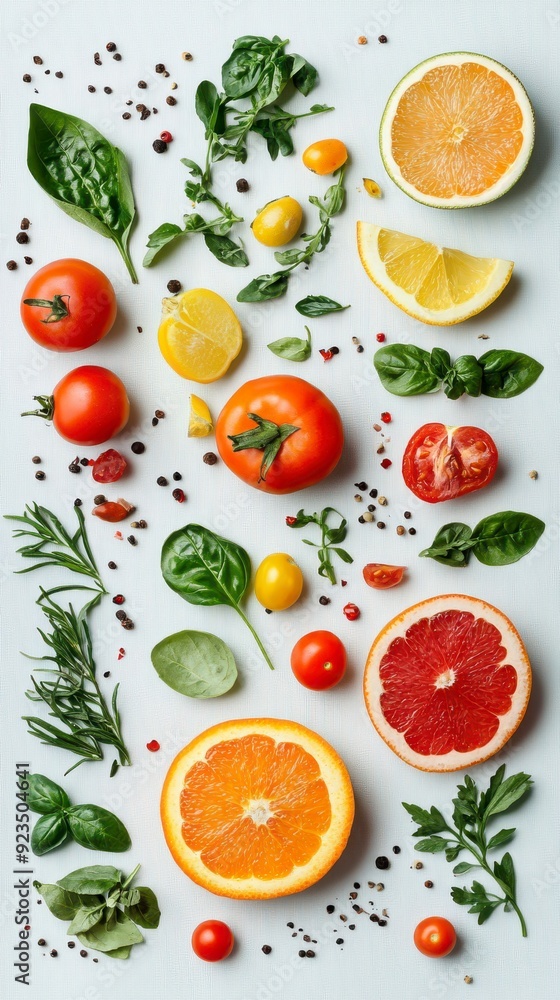 Fresh sliced citrus fruit and vegetables making colorful pattern Fresh sliced citrus fruit and vegetables making colorful pattern