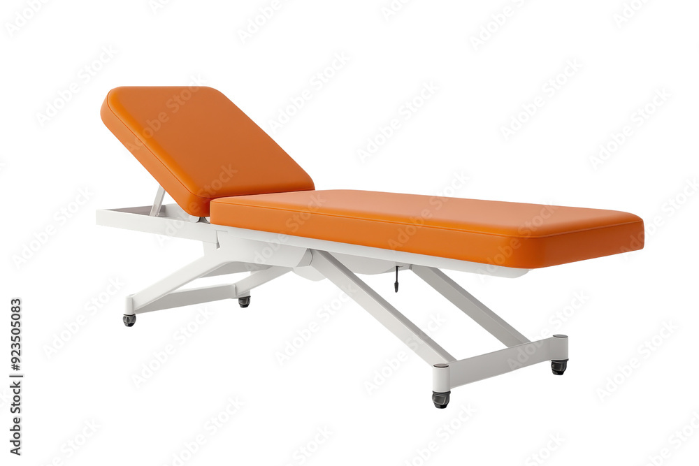 Adjustable massage table with orange padding and white frame, perfect for spa, therapy, and medical use. Modern design and comfortable. Adjustable massage table with orange padding and white frame, perfect for spa, therapy, and medical use. Modern design and comfortable.