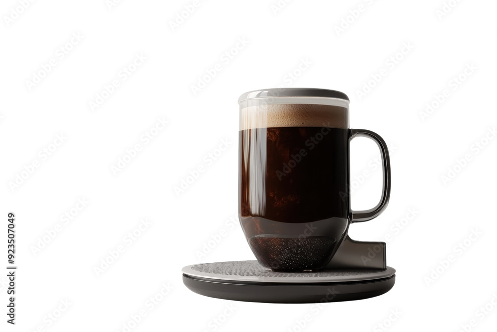 Glass mug of frothy black coffee on a modern saucer, isolated on transparent background. Perfect for coffee shop or morning brew themes. Glass mug of frothy black coffee on a modern saucer, isolated on transparent background. Perfect for coffee shop or morning brew themes.