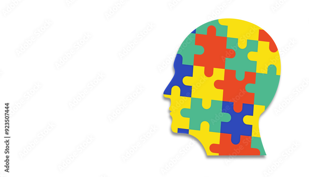 Autism syndrome concept. Head shape made of colorful puzzle pieces. Autism syndrome concept. Head shape made of colorful puzzle pieces.