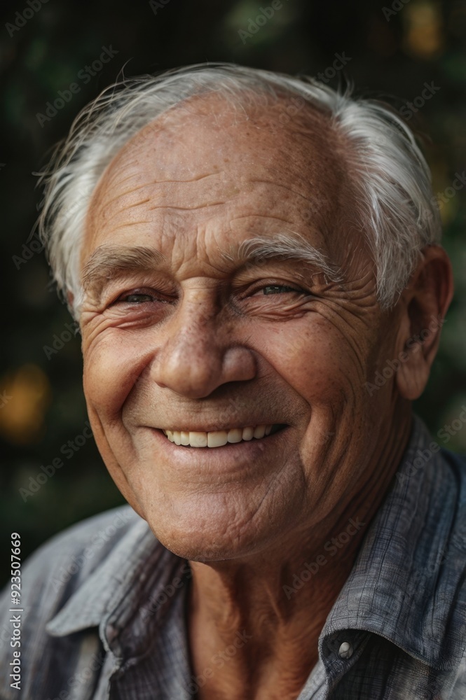 Joyful Senior Man Smiling Warmly Against Dark Background in Casual Attire Joyful Senior Man Smiling Warmly Against Dark Background in Casual Attire