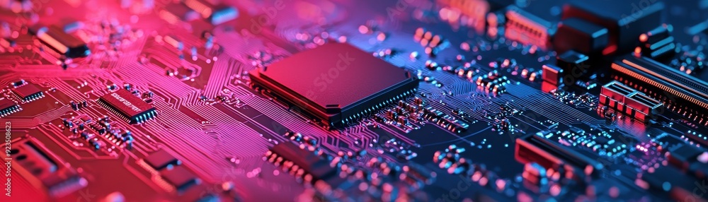 a computer circuit board with vibrant colors, showcasing electronic components and intricate details. a computer circuit board with vibrant colors, showcasing electronic components and intricate details.