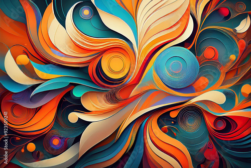 A stunning abstract composition featuring swirling patterns and vibrant colors, evoking a sense of movement, energy, and the fluidity of creative expression in a modern artistic design.