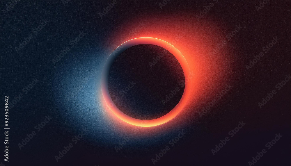 Naklejka premium abstract grainy red blue gradient glowing ring, black background banner poster