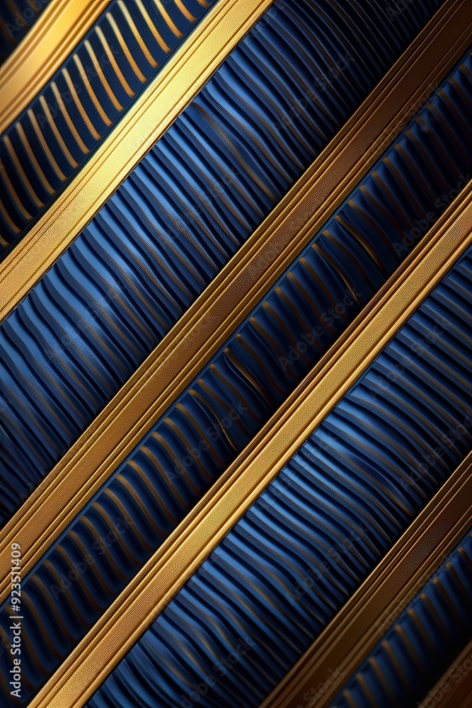 Obraz premium Golden geometric diagonal lines with a textured blue background and elegant borders
