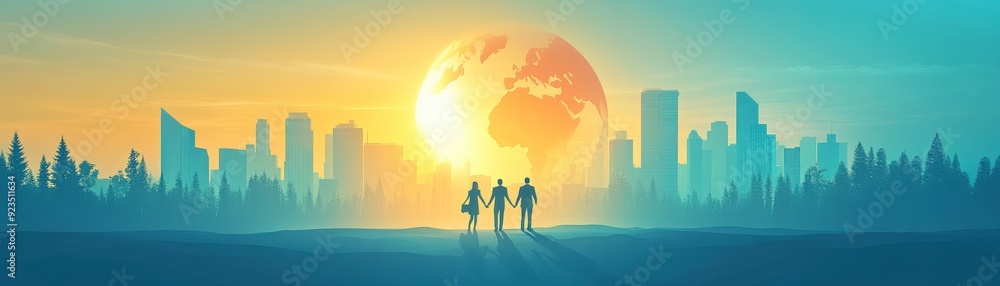 A serene landscape depicting a couple holding hands against a backdrop of a glowing Earth. A serene landscape depicting a couple holding hands against a backdrop of a glowing Earth.