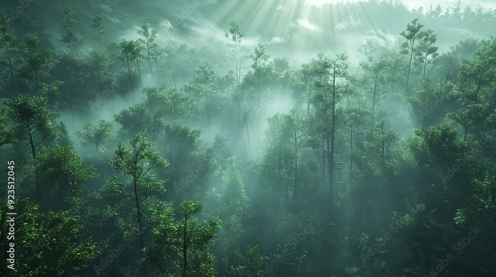 Mist-filled path winds through towering trees, leading to an open glade in the heart of the forest. Mist-filled path winds through towering trees, leading to an open glade in the heart of the forest.