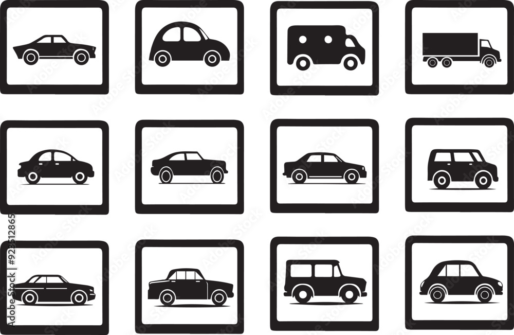 Obraz premium Flat car collection with side view silhouette vector art illustration