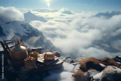 the atmosphere of staying on top of the mountain while enjoying hot tea