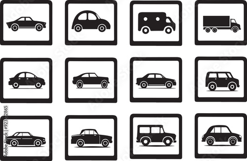 Flat car collection with side view silhouette vector art illustration