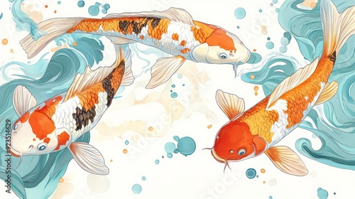 Three Koi Fish Swimming in Blue Water