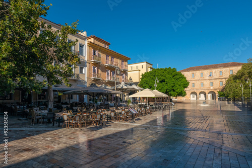 Fototapeta Naklejka Na Ścianę i Meble -  greece old capital nafplion streets shops churches castle and colorful houses quiet hours tourist destination