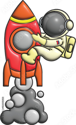 3d illustrasion cute kawai astronaut rocket the fly